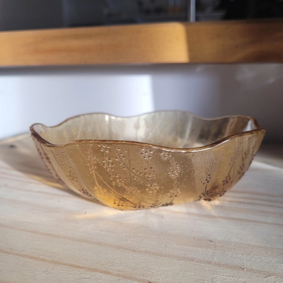 Amber Glass Bowls and Plates by Pasabahce (Embossed Flower & Scalloped - Picture 4 of 5